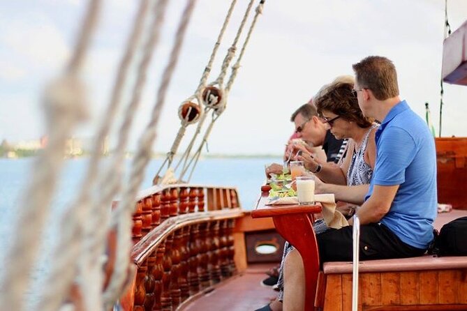 Cancun Lagoon Sunset Sailing Trip aboard classic Galeón with Dinner and Free bar - Marina Aquatours and hotel pickup details