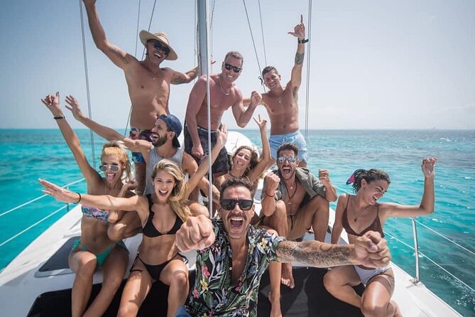 Isla Mujeres Private Catamaran, Cruising, Snorkeling having Fun!! - Sailing toward Playa Norte