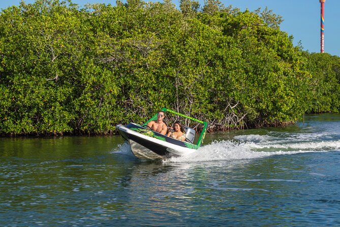 Jungle Tour adventure Cancun Speed Boat Through Mangrove - Taking the wheel in Nichupté Lagoon