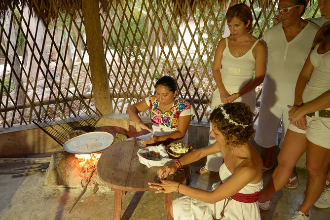 Maya Temazcal Night Ceremony from Cancun with Cenote Swim and Dinner - Making tortillas and eating dinner
